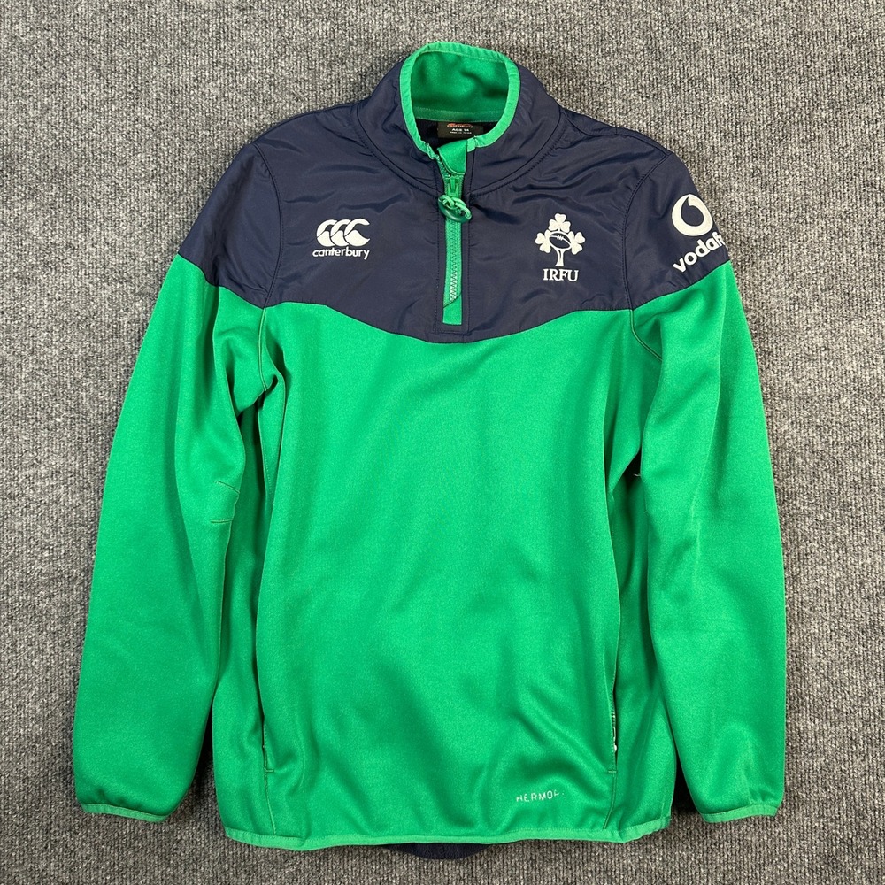 Canterbury IRFU Ireland Rugby Green Navy 1/4 Zip Top Size Age 14 Small Thermoreg